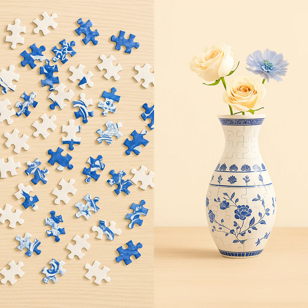 Puzzelvaas - blauw porselein