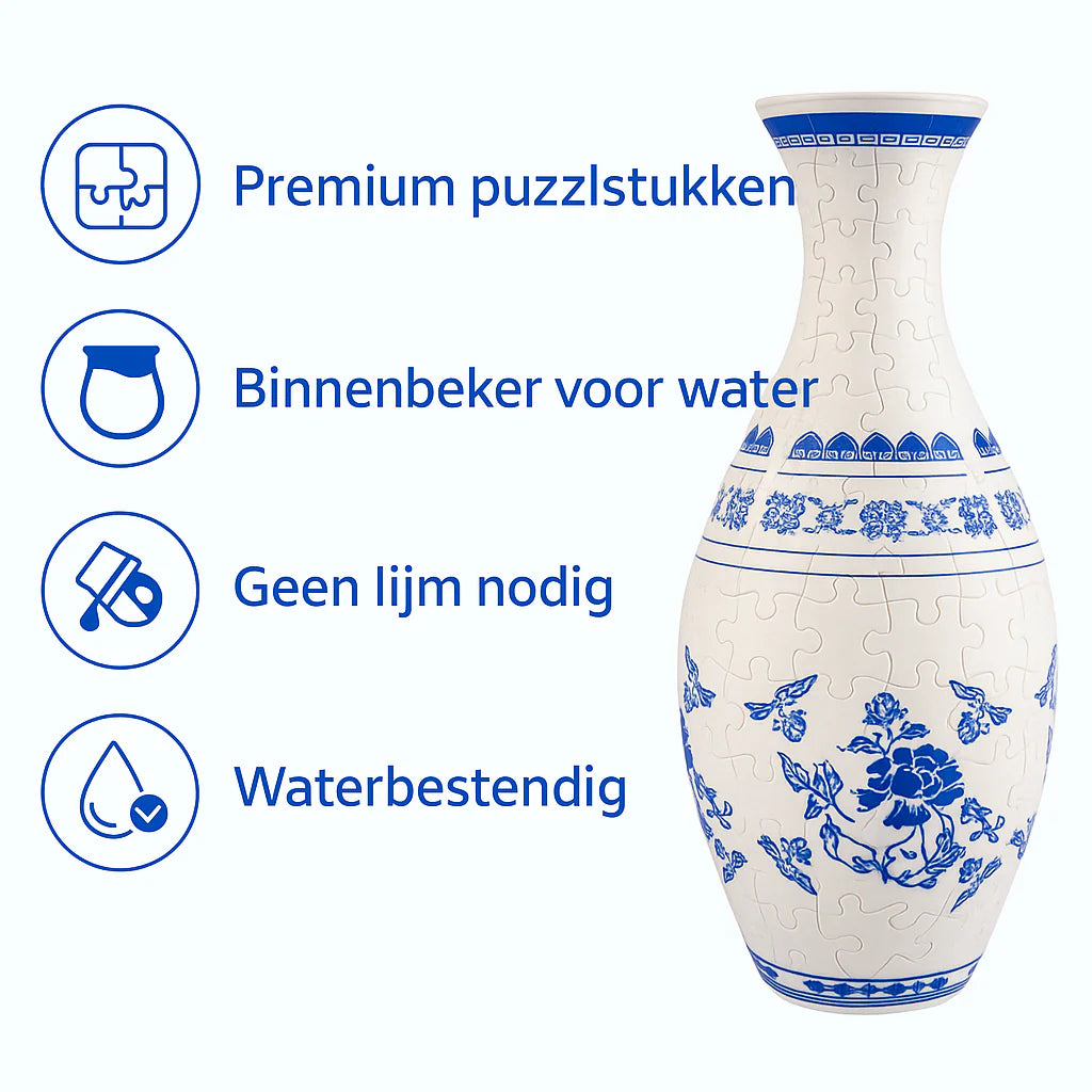 Puzzelvaas - blauw porselein